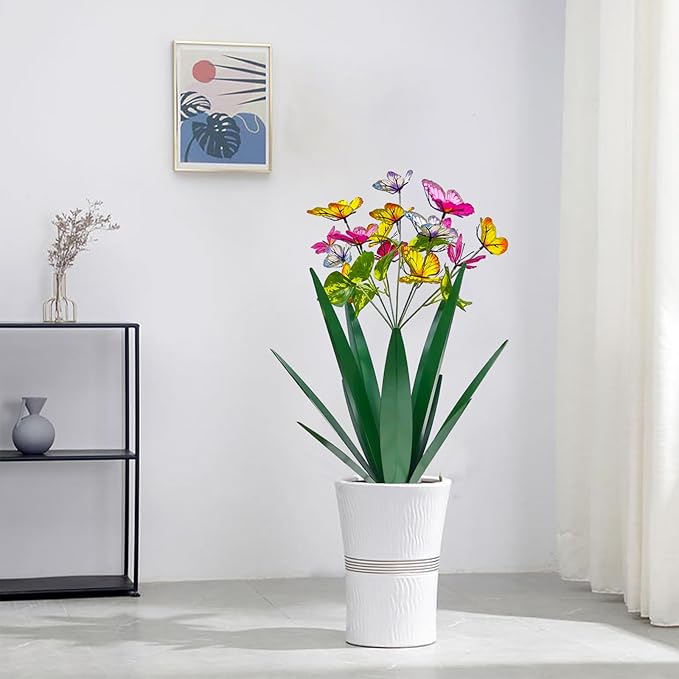 Garden Outdoor Butterfly Enlarge Thickened Wind Resistant Metal Agave Garden Art Metal Plant Country Sculpture Statue Decorations Ornaments Artificial Waterproof Butterflies(Green 2pcs)