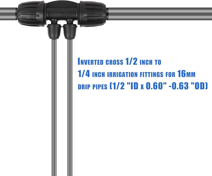 1/2 Inch to 1/4 Inch Tubing Irrigation Fittings for (1/2'' ID x 0.60''-0.63'' OD) 16mm Drip Tubing,Locked Barbed Tee Connectors (20 Pcs Barbed Tee 4-Way)