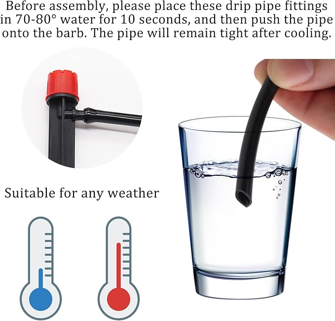 100FT 1/4" Blank Distribution Tubing Drip Irrigation Tubing Drip Irrigation Hose, Garden Watering Tube Line with 20PCS Drip Irrigation Barbed Connectors for Garden Irrigation System