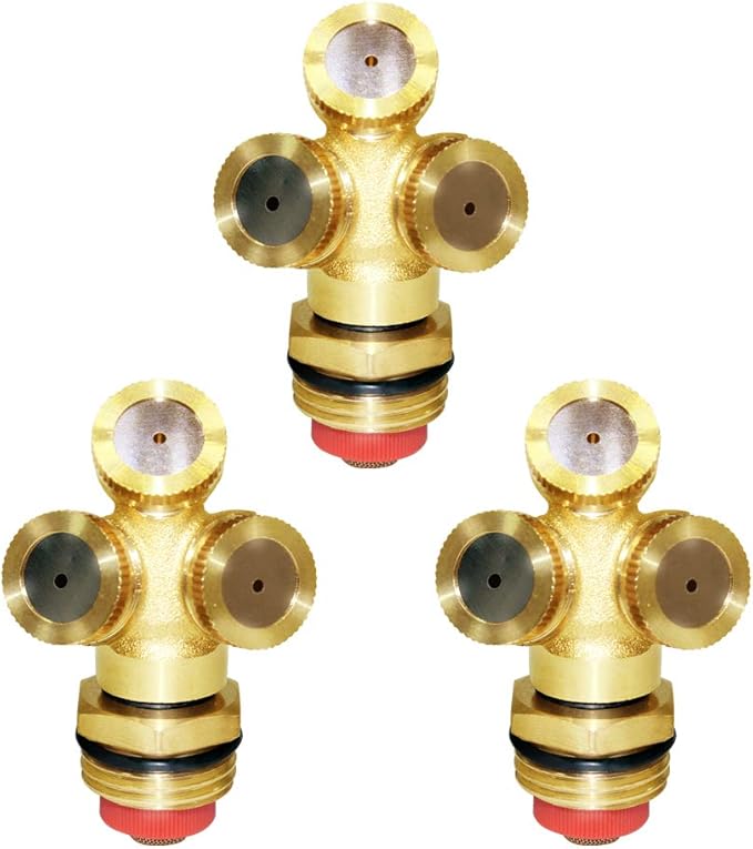 Joywayus Brass Misting Spray Nozzle 1/2" NPT Male 3-Holes Garden Sprinklers Irrigation Connector Water Sprinklers Mister Heads Fitting with Filter Mesh (Pack of 3)
