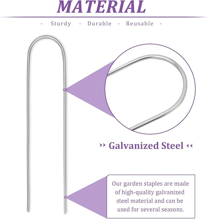 60 Packs Garden Stakes 6 Inches 12 Gauge Heavy Duty Tent Stakes Galvanized Steel Staples Securing Tent Pegs for Weed Fabric Landscape Fabric Netting Ground Sheet Fleece Irrigation Tubes