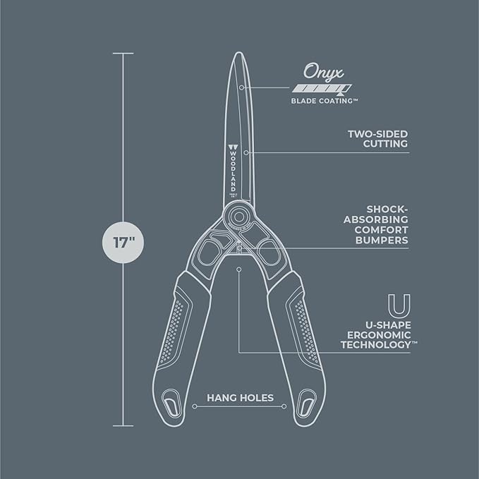 Woodland Tools Co. Duralight 16" Hedge Shear – Compact and Lightweight Pruning Shears for Gardening, Ideal for Shrubs and Bushes