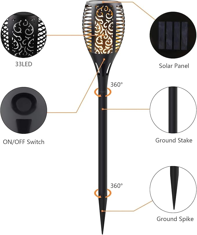 Solar Lights Outdoor, 4 Pack Flickering Flame Solar Torch Lights outside with Super Larger Size for Garden Decor, Waterproof Solar Garden Lights, Solar Powered Outdoor Lights for Patio Yard Pathway