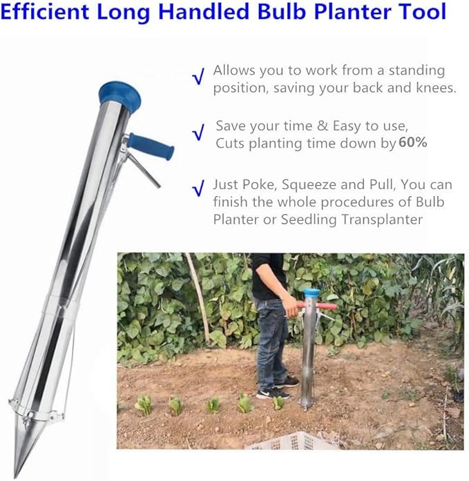 Long Handled Bulb Planter Tools and Vegetable Seedling Tool Manual Plant Transplanter Bulb Planter