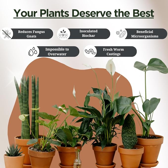 Chunky Potting Mix for Indoor and Tropical Plants (Soilless) Premium & Well Draining Blend for Healthy Houseplants Contains Coco Coir & Husks, Biochar, Worm Cast, Mycorrhizae, Pumice & Calcined Clay