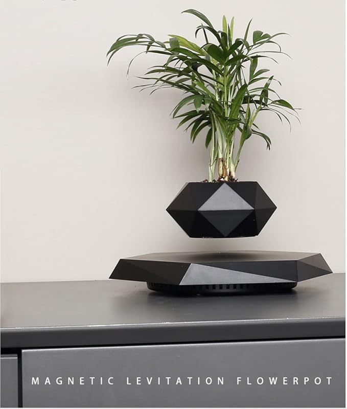 Magnetic Levitating Flower Pot Air Bonsai Black Hexagon Suspension Floating Plant Pot 360 Degree Rotation Pot Home and Office Desk Decor