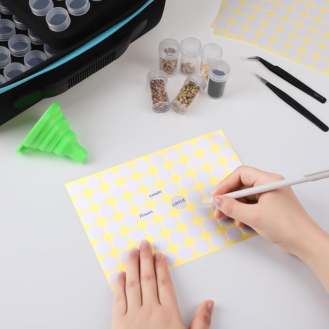 XLSXEXCL120 Slots Seed Storage Organizer Sturdy Seed Organizer Storage Box Plastic Storage Containers, Label Stickers, Funnel, Straight and Curved Tip Tweezers for Flower Vegetable Plants Garden