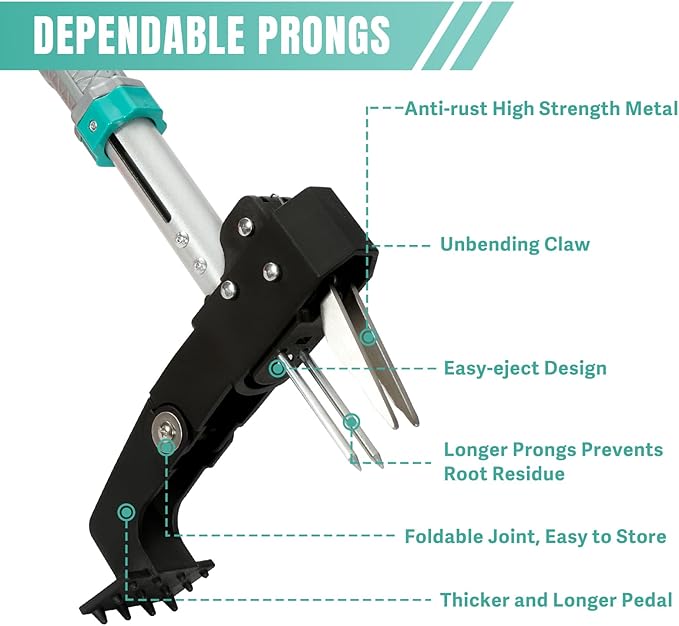 Breeze Touch 46" Weed Pulling Tool, 4-Claw Detachable Weed Puller Tool with Long Handle Adjustable, Heavy Duty Stand Up Weeder Weeding Tool for Lawn, Yard, Garden, Dandelion Picker, Weed Remover