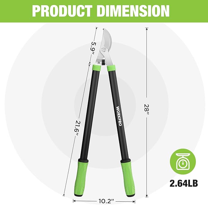 WORKPRO Bypass Lopper, 28" Branch Cutter with 65MN Spring Steel Blade, Heavy Duty Tree Trimmer with 1-1/4inch Cutting Capacity, Perfect for Cutting Shrubs and Branches