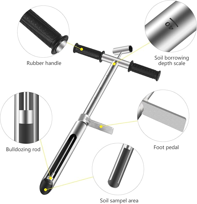20" Soil Sampler Probe 304 Stainless Steel Soil Sampling Probe Tool with Ejector and Foot Pedal
