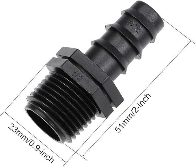uxcell Barb Drip Pipe Connector 1/2 BSPT Male Thread 16PE Hose Fitting for Garden Agricultural Irrigation System, Plastic 5pcs