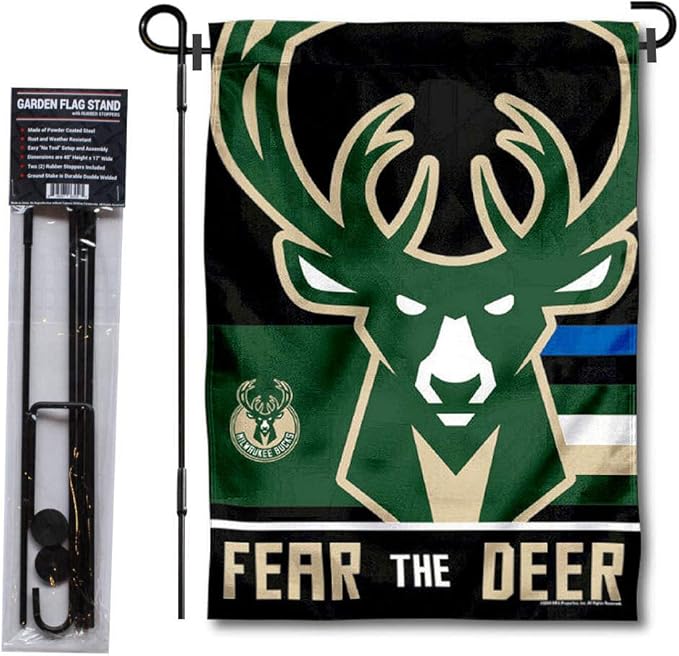 WinCraft Milwaukee Bucks Fear The Deer Garden Flag and Pole Stand Holder