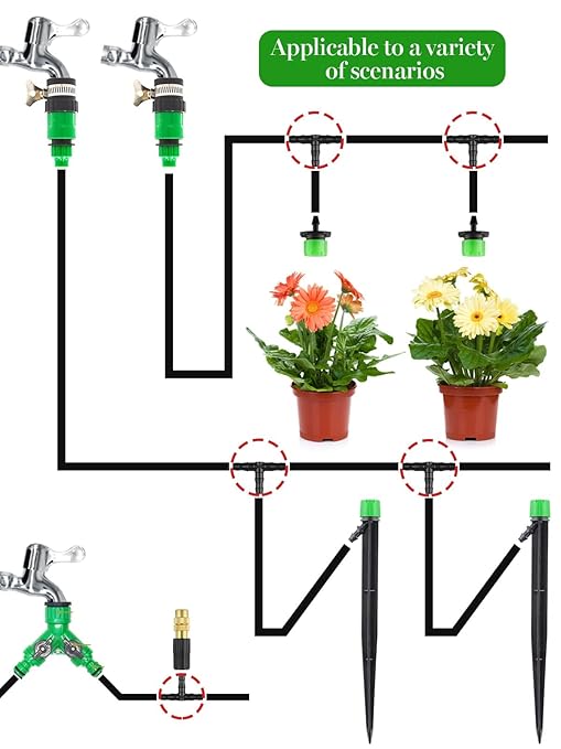 Kalolary 500Pcs Barbed Tee Irrigation Fittings, 1/4 Inch Tube Universal Drip Irrigation Connector Compatible with Watering Systems, 4/7mm Hose Automatic Irrigation Adapter