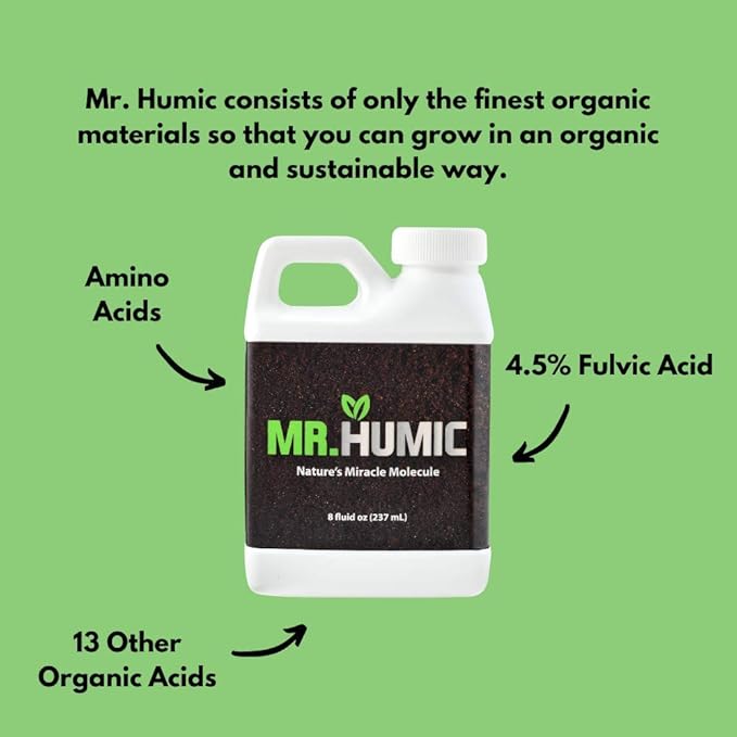 Organic Humic Acid Plant Amendment, Natural Humic Soil and Hydroponic Nutrient Enhancer - Lawn and Garden Growth, Plant Health (8 oz)