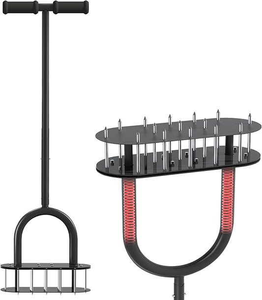 Lawn Aerator Spike Metal Automatic Dethatching Soil Aerating Lawn with 15 Iron Spikes, Pre-Assembled Grass Aerator Tools for Yard, Lawn Aeration, Garden Tool, Revives Lawn Health, Black