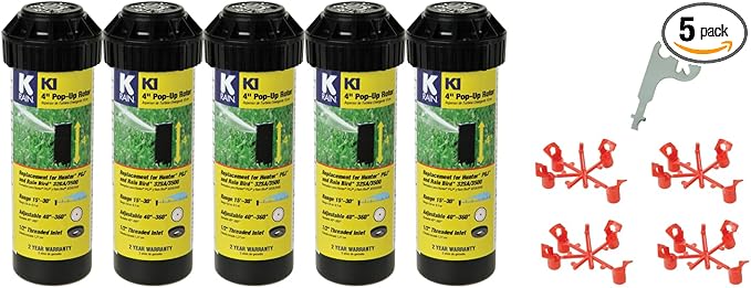 K Rain K1 1/2" Smart Set Rotor 4" Pop-Up| 15' - 30' Spray Distance, 40° - 360° Arc Spray Pattern | Includes Install Kit (5 Pack)