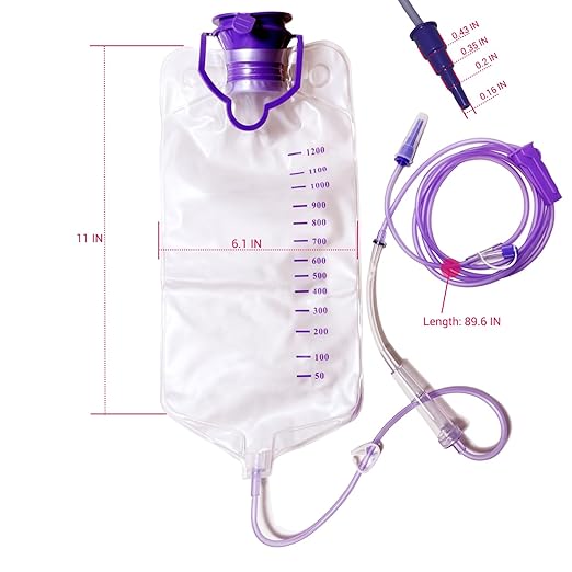 Water Drip Bags,1200ml Nutrition Bag Fluid Bag with Large Bore & Tube, 1Pcs