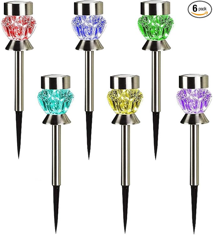 Solar Pathway Lights Outdoor, 6 Pack Solar Garden Lights, Color Changing LED Landscape Stake Outdoor Solar Lights for Walkway, Pathway