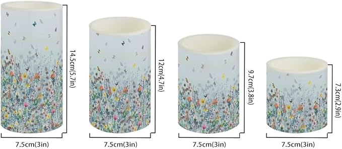 Flameless LED Candles Electric Pillar Candles with Remote Timer Color Changing Control Long Lasting Pack of 4 for Table Centerpiece Home Indoor Decoration, Flower Butterfly Blue