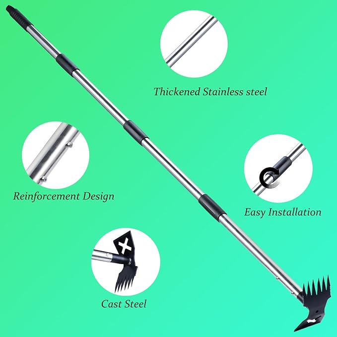 Weed Puller Tool with Long Handle - 60" Manual Weeder Remover Tool, 2 in 1 Hand Weed Rake and Garden Hoe for Gardening, Heavy Duty Uprooting Weeding Pull for Yard, Lawn, Patio and Garden