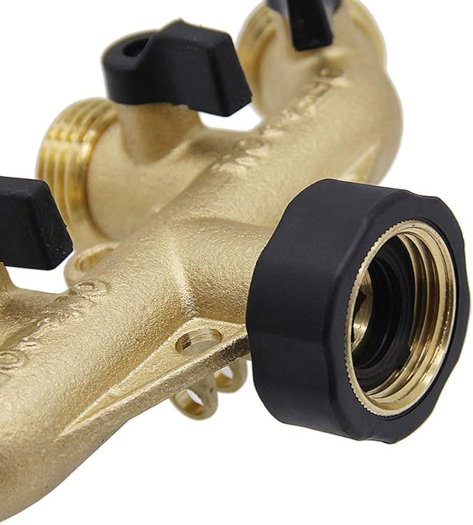 Twinkle Star 4 Way Heavy Duty Brass Garden Hose Splitter, Hose Connector 3/4", Hose Spigot Adapter with 4 Valves, Hose Bib Splitter, Outdoor Faucet Splitter, Water Spigot