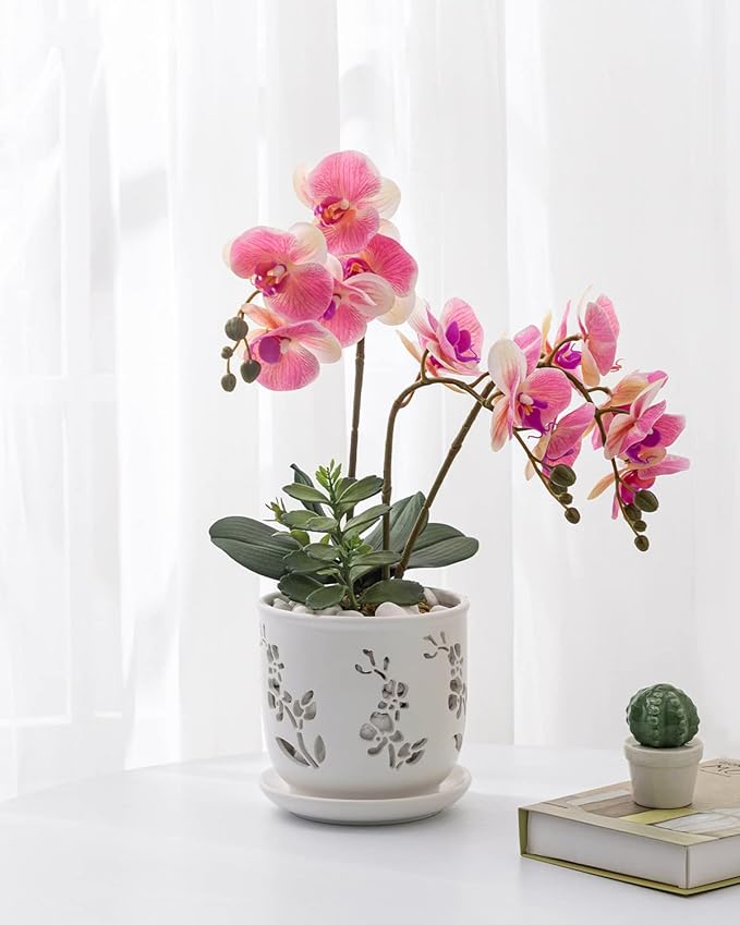 Orchid Pot, 6.5 inch Large Orchid Pots with Holes for Healthy Growth and Easy Repotting, Premium Ceramic Orchid Planter for Indoor and Outdoor Use, Perfect Home for Your Orchids to Thrive