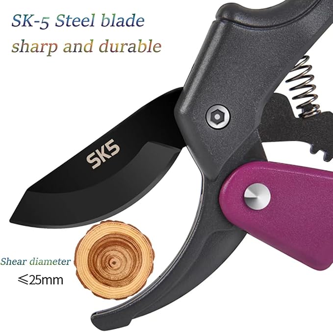 Premium 8 inch garden clippers, 3 Times Easy to Work, Arthritis Weak Hand Snips (Pulley lever -pruners- Purple)