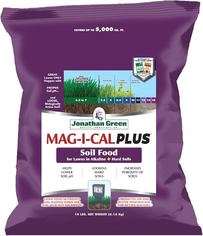 Jonathan Green (11356 Mag-I-Cal Plus Soil Food for Lawns in Alkaline & Hard Soils - Soil Amendment for Grass (5,000 Sq. Ft.), No Size, Brown