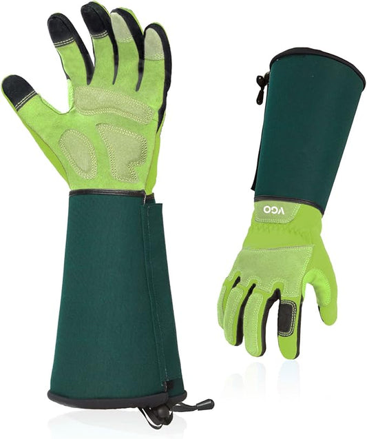 Vgo... Gardening Gloves Ladies,Safety Work Gloves,Long Sleeves Gauntlet,Puncture Proof,Touchscreen(Size M,Light green,SL7477)