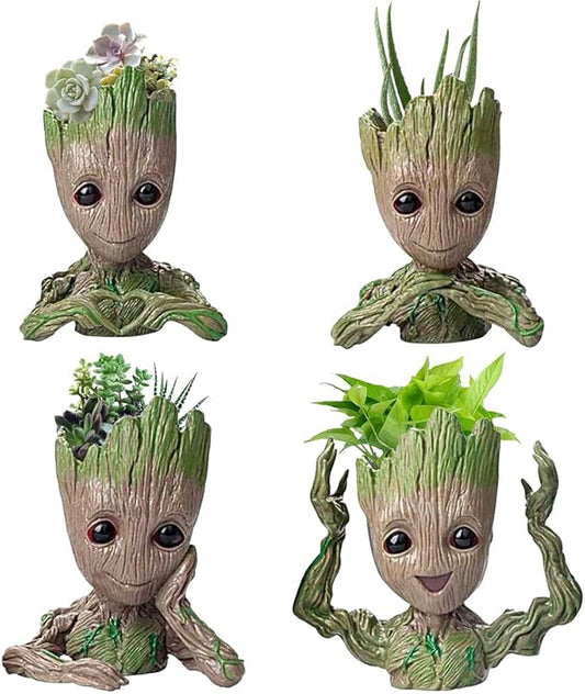 Baby Groot Flowerpot Tree Man Planter Flower Pot with Drainage Hole Pencil Pen Holder,Diligencer Office Party Ornament Christmas Birthday Gift Planter 6