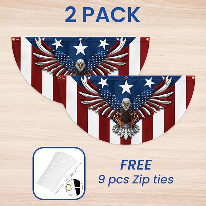 FLAGWIX American Flag Patriotic Eagle American Non-Pleated Fan Flag TPT1636F, 1.5x3 ft, 2 Pack Suitable for Outdoor and Indoor