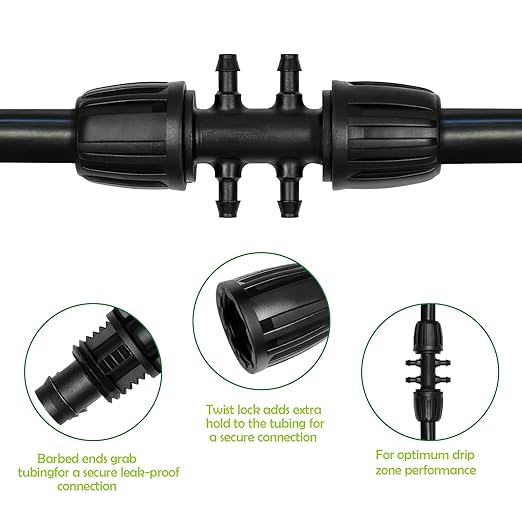 13 Pcs Drip Irrigation Fittings for 1/2 Inch Tubing (1/2" ID x 0.65" OD) to 1/4 Inch Irrigation Tubing, Locked Barbed 1/2" to 1/4" Reducing Tee Connector Drip Line Parts