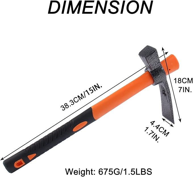 LUBAN Dual Head Hammer Hoe with Heavy Duty Forged Adze and Ergonomic Non-Slip Handle for Gardening, Hunting, Landscaping Outdoor 39mm/15-Inch