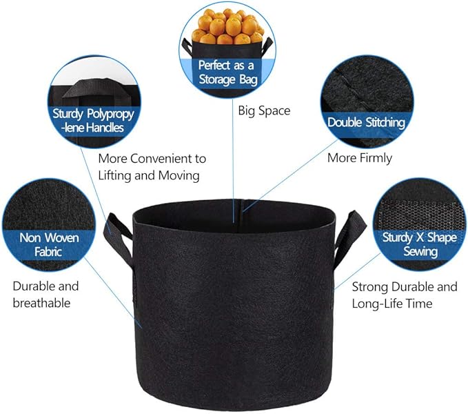 ANGELIOX 6 Pack 10 Gallon Plant Grow Bags, Heavy Duty Nonwoven Fabric Pots Thickened Container with Sturdy Reinforced Handles for Indoor Outdoor Garden Plants Flower Vegetable (6Pcs-10 Gallon)