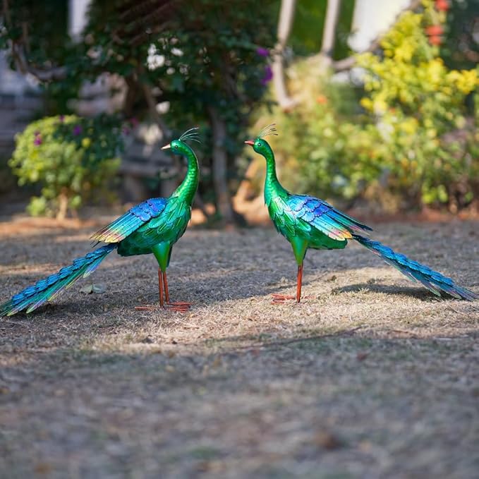 DREAMSOUL Garden Statues for Outside Metal Peacock Statue Peacock Garden Decor for Yard Art Decoration