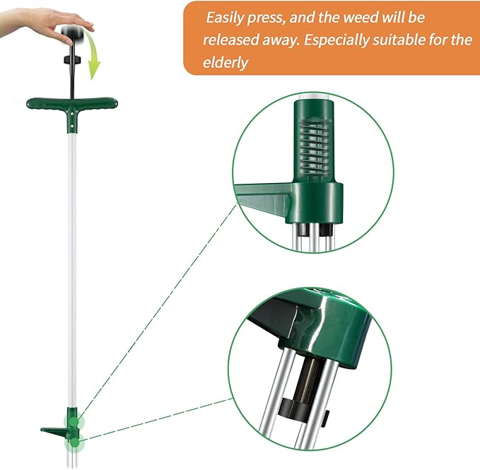 Walensee Weed Puller, Stand Up Weeder Hand Tool, Long Handle Garden Weeding tool with 3 Claws, Hand Weed Hound Weed Puller for Dandelion, Standup Weed Root Pulling Tool and Picker, Grabber (1 pack)