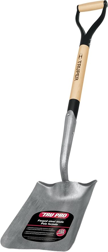 Truper 33671 30-Inch Square Point Shovel with Solid Shank and D-Handle, Turned Steps