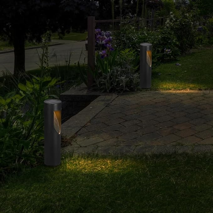Techko Outdoor Solar Cylinder Bollard Path Lights, Modern Design, Waterproof IP65, Garden Lights for Landscape, Yard, Walkway, Pathway, Matte Black