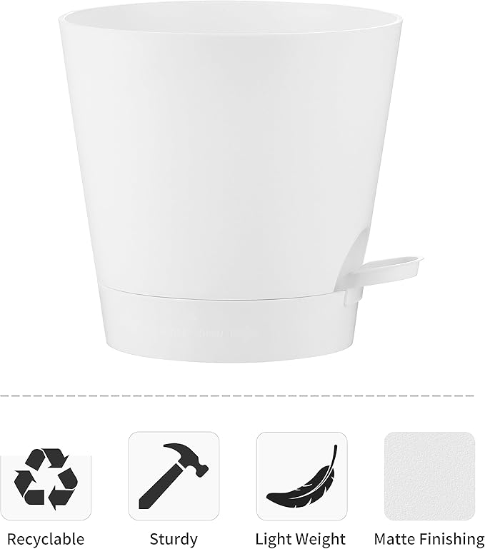 FaithLand 2-Pack 8 Inch Planter Pots for Indoor Outdoor Plants, Self Watering Flower Pots with Deep Reservoir, White …