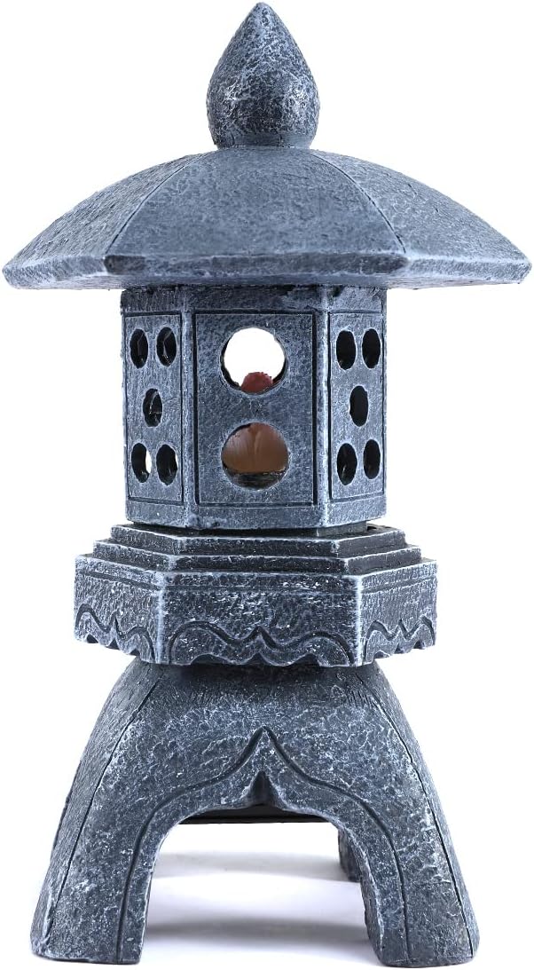 Pagoda Lantern Garden Statue with Solar Lotus Lights, Large Resin Japanese Temple Pagoda Lamp Asian Zen Outdoor Yard Decor for Landscape Patio Porch Lawn Decorations, Christmas Ornament Gift