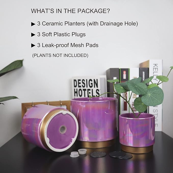 Gepege Ceramic Pots for Plants, Rainbow Pearl Glaze Planter with Drainage Hole, 6.0 inch+5.0 Inch+4.0 Inch. Indoor-Outdoor Large Round Succulent Orchid Flower Pots