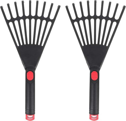 Lawn Rake Head Hand Rake Garden Tool, 2PCS Plastic Hand Rake Soil Tiller with Ergonomic Handle, Small Rake for Leaves, Gardening, Cultivating, Loosening Soil & Spreading Mulch