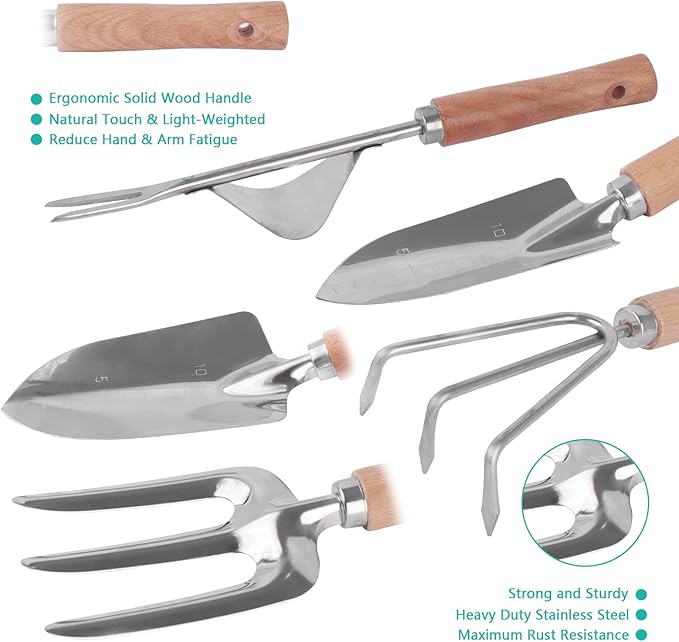 Outdoor Garden Tool Set, 7 Pcs Floral Gardening Set for Women Leaf Camouflage Gardening Kit with Garden Tool Bag, Trowel, Weeder Fork, Hand Rake, Pruning Shears, Cultivator, Transplanter