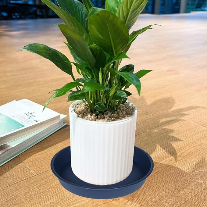 4 Pack of 14 inch Plant Saucers Bird Bath Bow Round, Plastic Plant Saucer Tray for Pots, White Planters for Indoor Plants, Plant Trays for Planter 12-15" (14", Blue)