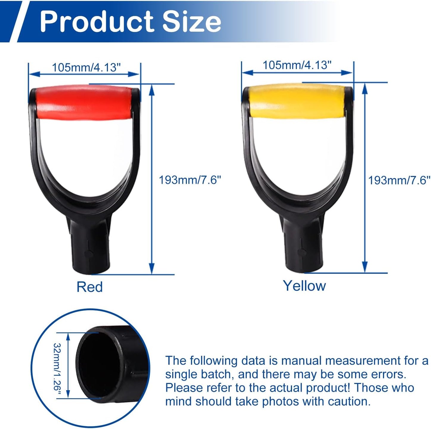 MroMax 2Pcs Shovel D Grip Handle, 1-1/4" Inner Diameter 32mm PVC Spade Snow Shovel Replacement Handle Garden Accessories for Digging Raking Tool Yellow-Black