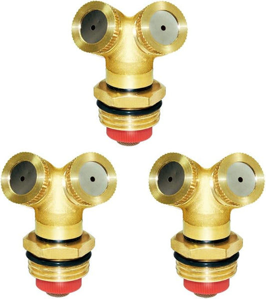 Joywayus Brass Misting Spray Nozzle 1/2" NPT Male 2-Holes Garden Sprinklers Irrigation Connector Water Sprinklers Mister Heads Fitting with Filter Mesh (Pack of 3)