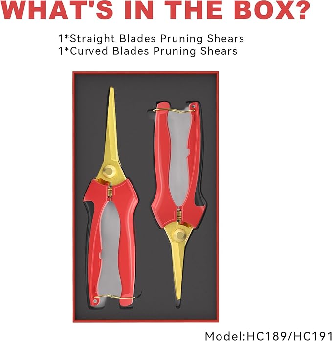 FLORA GUARD Professional bonsai Pruning shear set, long blade pruning scissors and scimitar tip pruning scissors, gold plated titanium flower scissors set, suitable for indoor plants, bonsai