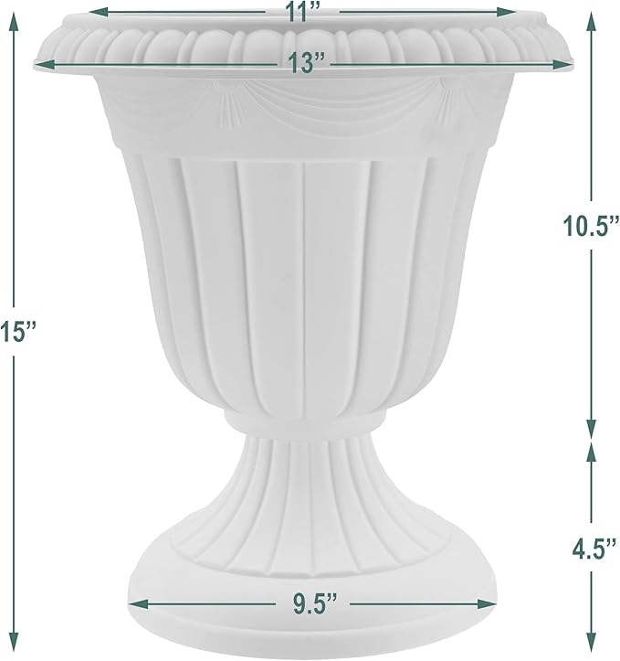 PL10CP Classic Traditional Plastic Urn Planter Indoor/Outdoor, 15" x 13", Brushed Copper