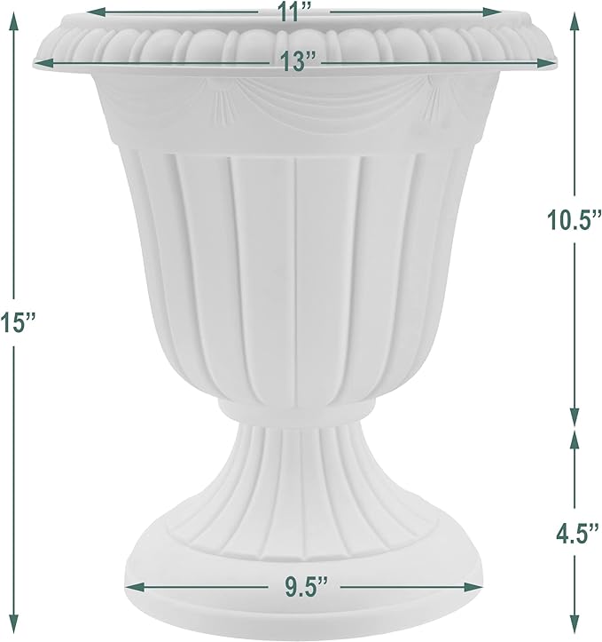 PL10SL Classic Traditional Plastic Urn Planter Indoor/Outdoor, 15" x 13", Brushed Silver