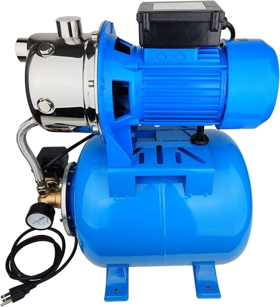 1.6Hp SS Shallow Well & Pressure Booster Pump 110V Water Transfer 48m 15GPM Automatic for Home Garden Sprinkler System Lawn Farm Draining Irrigation